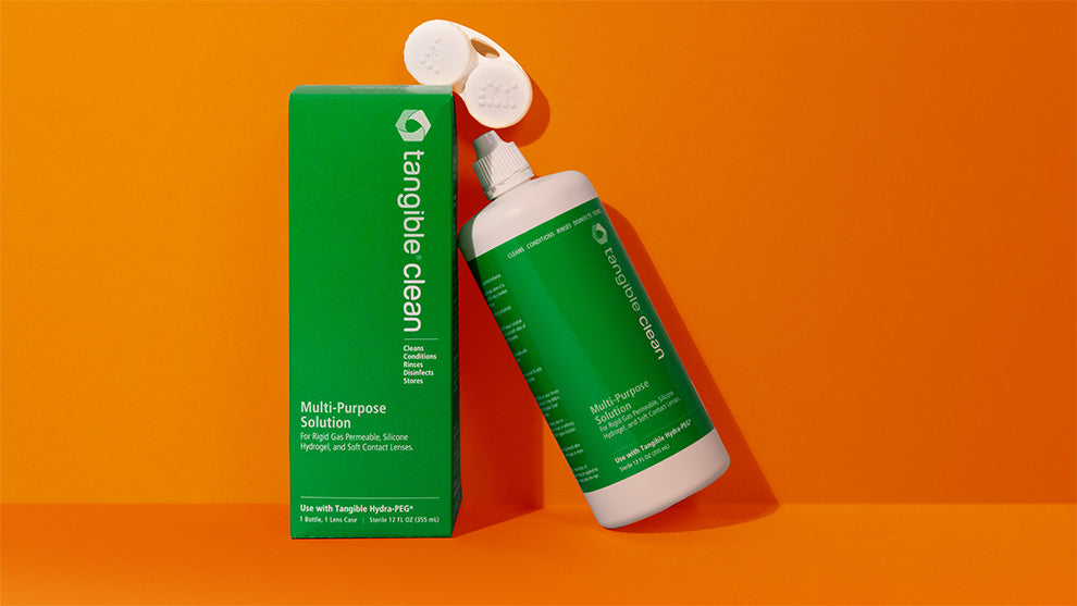 Make your scleral lens patients happier by recommending Tangible Hydra-PEG and Tangible Clean multi purpose solution